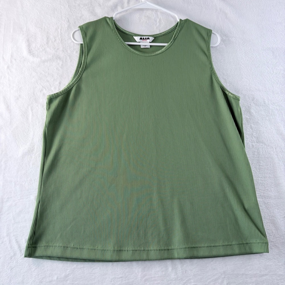 Alia Sport Tank Top Ribbed Knit Green Sleeveless Crew Neck 2X
